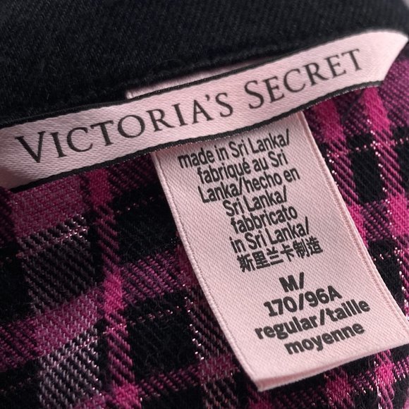 Victoria's Secret Medium M Pink Black Metallic Plaid Pajama Button Front Shirt - Picture 4 of 5